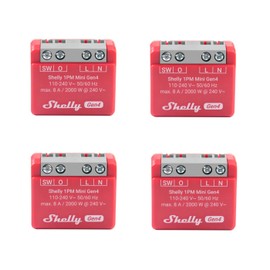 Shelly 1PM Mini Gen4 WiFi Powered Smart Relay Switch, 1 Channel, 8A, Power Measurement, Home Automation, No Hub Required, Alexa, Apple HomeKit & Google Home, Zigbee & Matter (Pack of 4)