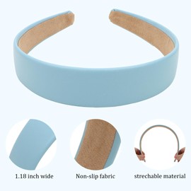 Semato Blue Headband 1 Inch PU Leather Headband for Women and Girls Non-Slip Hair Bands Hair Accessories