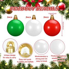 Jetec 9 Pcs 25 Inch Large PVC Inflatable Christmas Ball Ornaments Giant Christmas Blow up Ball Ornaments Oversized Xmas Yard Decorations for Indoor Outdoor Holiday Garden Lawn Yard Porch Tree Decor