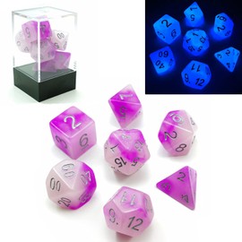 Bescon Two Tone Glowing Polyhedral Dice 7pcs Set FROSTY AMETHYST, Luminous RPG Dice Glow in Dark,DND Role Playing Game Dice