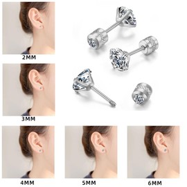 Jielimei Women's Surgical Stainless Steel Earrings, Men's, Standing Claw, Jewel, Cubic Zirconia, Screw Type, Back, Reversible, For Both Ears, Unisex, Stainless Steel Cubic Zirconia