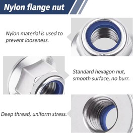 M8 flange nuts, pack of 20, Leryati DIN 6923 flange nut with locking nuts, A2 V2A, hexagonal flange nuts, stainless steel hex nuts with flange, locking nuts with polyamide clamping part