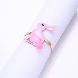 9PCS Easter Napkin Rings, Rhinestone Easter Bunny Napkin Holder Rings for Table Decor Cute Rabbit Carrot Napkin Ring for Spring Party Banquet (9PCS Pink Enamel Bunny)
