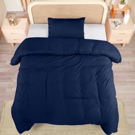 Utopia Bedding Single Duvet Cover Set - Soft Microfibre Polyester Duvet Cover with Ruched Hem Pillow case - Decorative Single Size Duvet Cover Set (Navy)