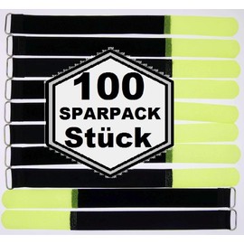 100 x 30 cm x 25 mm Resealable Velcro Cable Ties Neon Yellow with Metal Eyelet - Cable Velcro Tape 300 mm Reusable