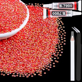 10000Pcs 2mm Resin Jelly Rhinestones with 2Pcs 10ml B7000 Jewelry Glue for Crafting, Red AB Flatback Gems, Bedazzling Crystal Bulk for DIY Crafts Clothing Tumblers Shoes Nail Art Fabric