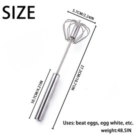 SSKHE Egg Whisk Stainless Steel Hand Push Blender Egg Beater Milk Frother, Rotating Push Mixer for Whisking Beating Stirring Baking Heat Resistant