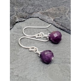 Sterling Silver Faceted Ruby Gemstone Beaded Dangle Drop Earrings - July Birthstone