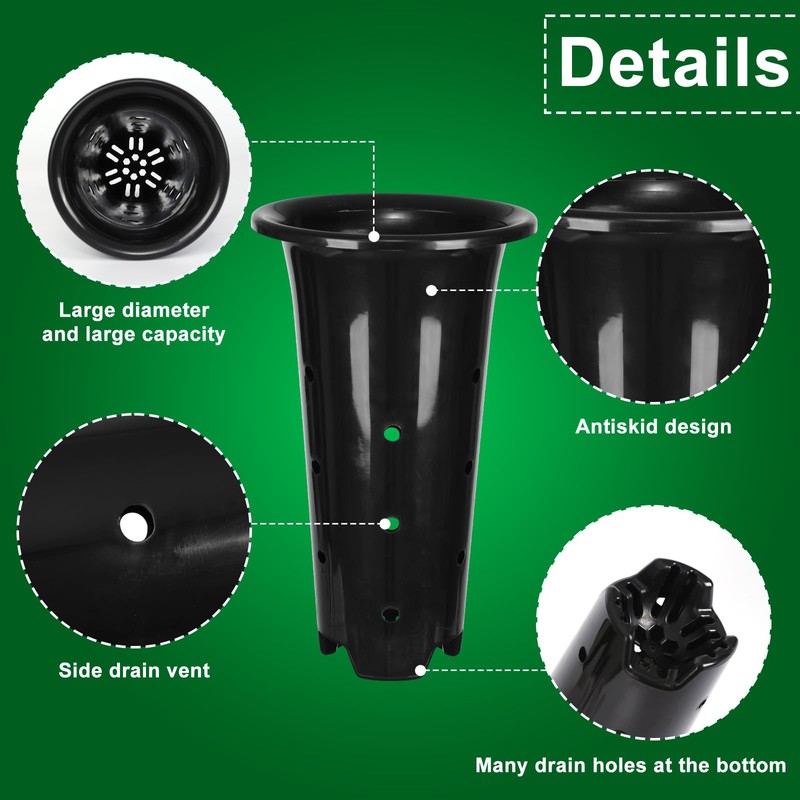 tchrules 15pcs Plastic Deep Plant Nursery Pots,8.66”Tall Tree Pots,Black Deep