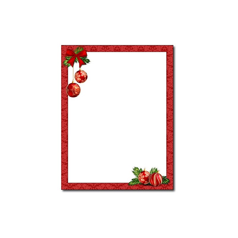 Red Christmas Bulbs Stationery Paper - 80 Sheets