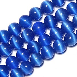 6mm Royal Blue Cat Eye Beads Round Semi Precious Gemstone Loose Beads for Jewelry Making (63-66pcs/strand)