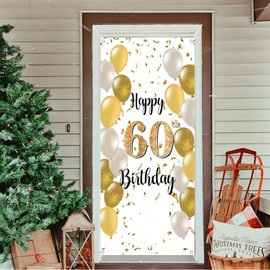 60. Geburtstag Deko Hintergrund Weiß und Gold Türdekoration Banner Stoff Schild 60. Geburtstag Party Willkommen Schild Plakat Mann/Damen Geburtstagsdeko