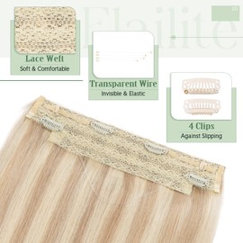 Elailite Secret Wire in Hair Extension Real Human Hair One Piece Invisible Headband with Clips Straight (#18/613 Ash Blonde Mix Bleach Blonde, 18 Inch-95 g)
