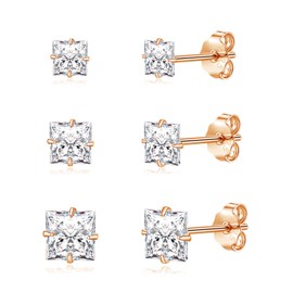Cangall Stud Earrings 925 Sterling Silver Square Cubic Zirconia Stud Earrings, 4/5/6 mm Hypoallergenic Earrings Silver 925, Cartilage Sleeping Silver Earrings Studs for Multiple Ear Holes, Cubic