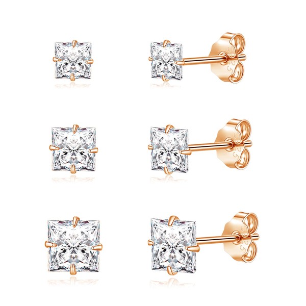 Cangall Stud Earrings 925 Sterling Silver Square Cubic Zirconia Stud