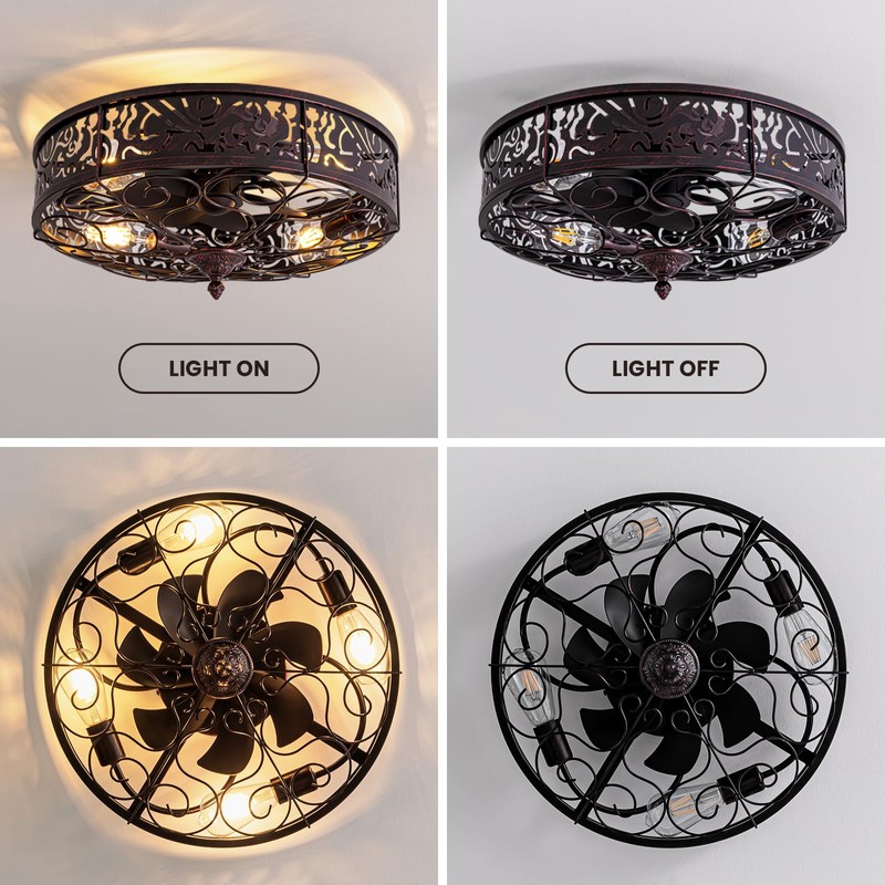 MOOONICHE 20" Ceiling Fan with Light and Remote, Farmhouse Bladeless