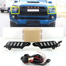 ECAHAYAKU White/Amber LED Front Bumper Fog Light Fit For Toyota Tacoma 2016-2023 Daytime Running Light With Amber Sequential Turn Signal light