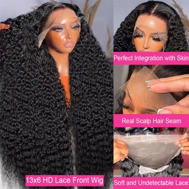 BELE 22 Inch 13x6 Deep Wave Lace Front Wigs Human Hair 200% Density Deep Curly Lace Front Wigs Human Hair Brazilian Vrigin Hair Curly HD Transparent Lace Frontal Wig Pre Plucked with Baby Hair