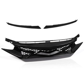 LQI Front Grill Compatible with Honda Civic 10th Gen 2016 2017 2018 Battle Style Bumper Hood Mesh Grille Assembly Eyelids Covers