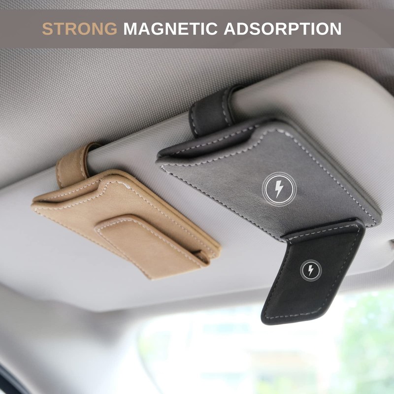 Ompellus Glasses Holder for Car Sun Visor, Multifunctional Leather Eyeglasses