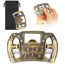 LULLEA Racing Steering Wheel Bottle Opener – Racing Car Enthusiast Gifts for Men, Dad – Bronze Bar Accessory with Gift Bag – Perfect Gifts for Birthday, Fathers Day, Christmas, BBQ, Garage Parties