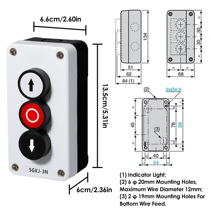 Pressure Switch Station, On Off Stop Button Control Box, Waterproof