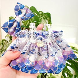 LROEZR 20cm /8" Doll Plush Doll's Clothes Set Cute Mermaid Style Dress and Hair Clips Stuffed Doll Clothing Accessories (Style 1-(Dark Fish Scales))