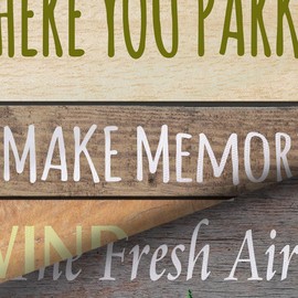 JAWO Campers RV Shower Curtain for Travel Trailer Bathroom, Farmhouse Camping Rules Quote Small Narrow Shorter Fabric Shower Curtains Set, Happy Camping Outdoor Decor Accessories with Hooks 47X64