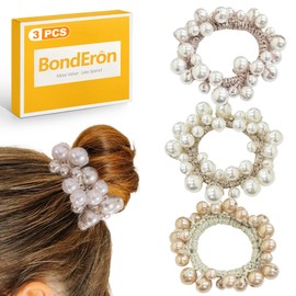 BondEron 3 Stück Elegante Glitzer Perlen Haargummis Set, Elastische Zopfgummis mit starkem Halt, Modischer Haarschmuck für Frauen Mädchen
