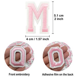 Jongdari Jongdari Iron on Letters, 52 Pcs Alphabet Patches with Ironed Adhesive, Decorate Repair Patches for Shirts Jackets Hats Jeans Shoes Bags(Pink)