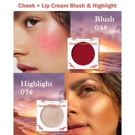 Matt Blush Powder, 2 Pieces, Highly Pigmented Soft Blusher Gel Formula, Highlighter Liquid Blush, Long-Lasting Waterproof Pink Cream Blush, Contouring Natural Face Makeup Palette for Women 04+07