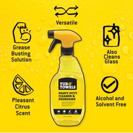 Tub O' Towels Heavy Duty Cleaner and Degreaser Spray Helps in Removing Oil Tar Paint Dirt Caulk Grease Grime Gunk Epoxies, Industrial Strength, Home & Auto, Made In USA, Citrus Scent, 24oz, 3-Pack