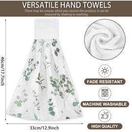 CIAIDU Green Leaf Watercolor Eucalyptus Branches Fingertip Hand Towels 2 Pieces Hanging Hand Bath Towel Tea Bar Towels for Bathroom Farmhouse Housewarming Tabletop Home