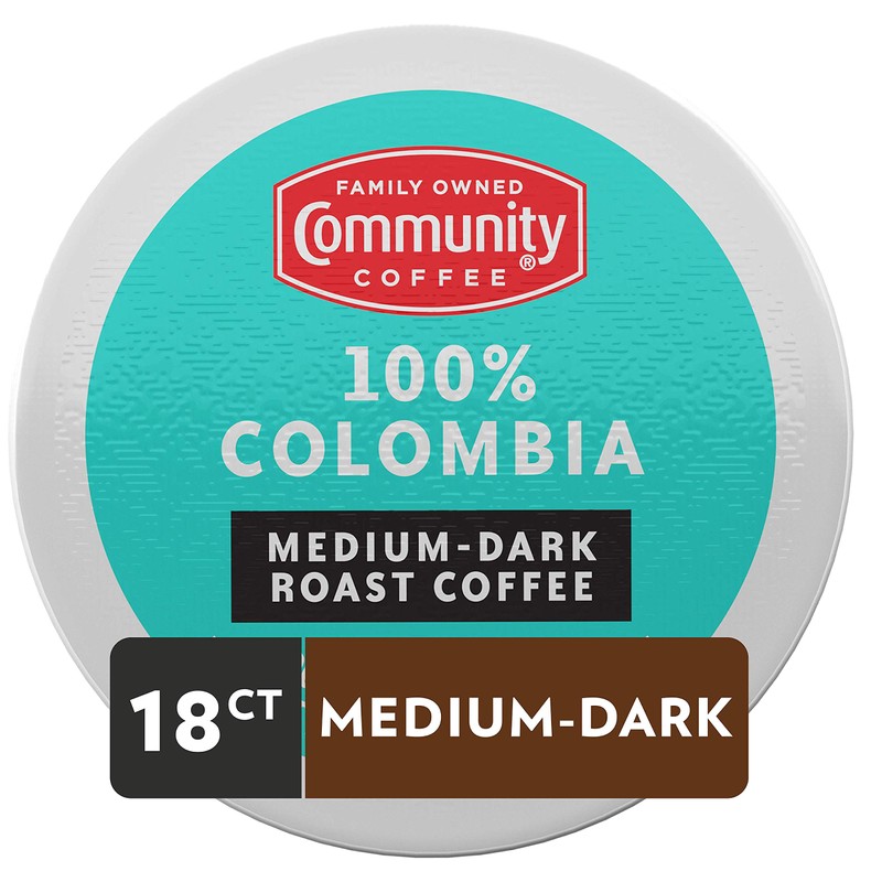 Community Coffee 100% Colombian, 18 Count, Medium-Dark Roast, Single Serve