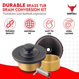 Lift and Turn Bathtub Drain Conversion Kit – All-Brass Tub Drain with Trim Waste, Single-Hole Overflow Faceplate Plus Removal Tool (Oil Rubbed Bronze - with Removal Tool)