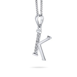Bling Jewelry Delicate ABC Cubic Zirconia Pave CZ Capital Block Letter Alphabet Initial K Pendant Necklace for Women Sterling Silver