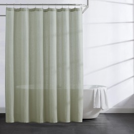 Kenneth Cole - Fabric Shower Curtain, Lightweight Modern Bathroom Decor with Hook Holes Top (Solid Waffle Green, 70" x 72")