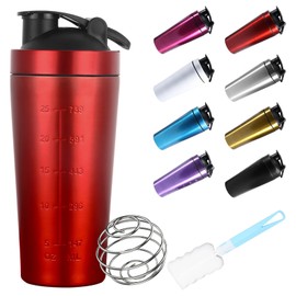 ZAKVOP Protein Shaker, Protein Shaker, Protein Bottle, Drinking Bottle, Scaled up to 960 ml, BPA Free/Leak-Proof/Premium Quality Stainless Steel, Water Bottle with Scale - for Clump Free Shakes - Red