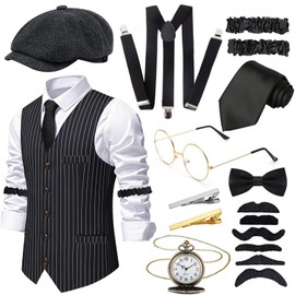 1920s Men Costume Set for Men, 20s Roaring Accessories Gatsby Gangster Outfit for Party Supplies-XL
