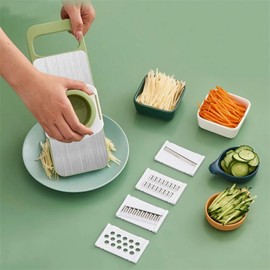 2 Pack Stainless-Steel Mandoline Slicer for Kitchen, 6-in-1 Vegetable Cutter, Shredder & Grater for Potato, Carrot, Salad | Handheld, Multifunctional Kitchen Tool for Daily Salad & Meal Prep