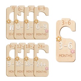 Wooden Baby Closet Dividers, 8 Pack Newborn Wardrobe Baby Closet Organizer Cloth Sorting Tags Organizers, Double-Sided Babys Clothes Size Hanger Organizer from Newborn to 24 Month