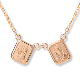 Scapular necklace 14k gold filled Virgin of Carmel and Jesus sacred heart , Blessed Our Lady of Mount Carmel Virgin Mary scapula charm pendant medal and chain , Catholic First communion goddaughter godfather godmother