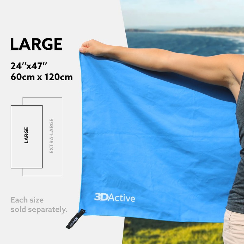 3DActive Microfibre Towel for Gym, Sports and Travel. Ultra Absorbent,