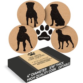 Rottweiler Lovers Cork Drink Coasters - Set of 4 Dog Coasters with Protective Bottom - Rottweiler Decor Coasters for Drinks - Great Gift Idea for Rottweiler Moms & Dads