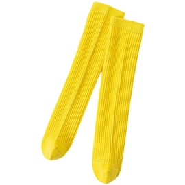Plus Nao High Socks, No Heels, For Kids, Girls, Boys, 2-Way, Long Length, Crew Length, Athletic Events, Recitals, Stand Out, Fluorescent Color, lightyellow