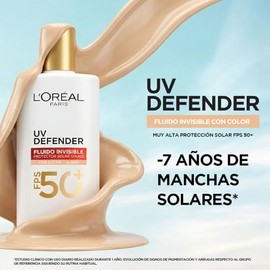 L'Oréal Paris Protector solar facial FPS50+ UV Defender Fluido Invisible Tono Claro, 40ml - Protección solar facial ultra ligero, -50% manchas y -30% 