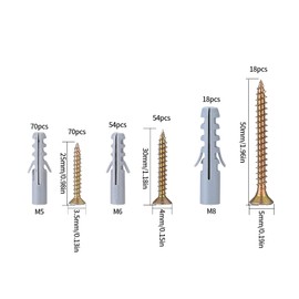 284-Piece Wall Dowels and Screws Set, Plasterboard Screw Set and Dowel Set, Wood Screws with Hollow Wall Anchor, Assortment Kit, Self-Drilling Screws and Dowel Anchor Bolts, M3.5/M4/M5/M6/M8