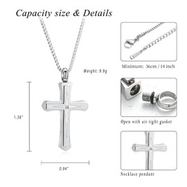 XSMZB Cross Cremation Jewelry for Human Pet Ashes Keepsake Urn Pendant Funeral Cross Memorial Ashes Necklace for Women Men(Silver)