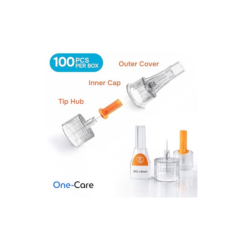 ONE-CARE Pen Tips 31G x 8mm, 100 Count, Twist-On Design