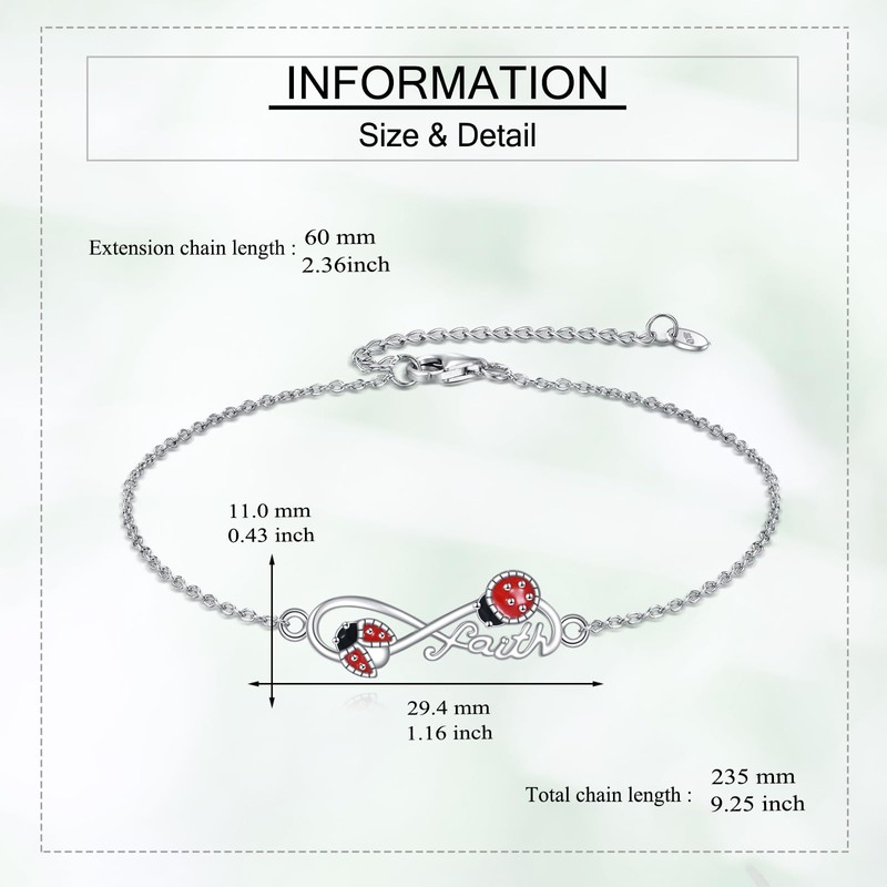 UCADRIT Ladybug Bracelet 925 Sterling Silver Lady Bug Bracelet Faith